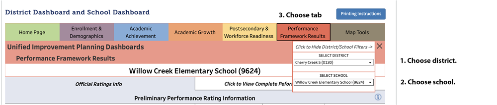 screenshot of CDE District and School Dashboard